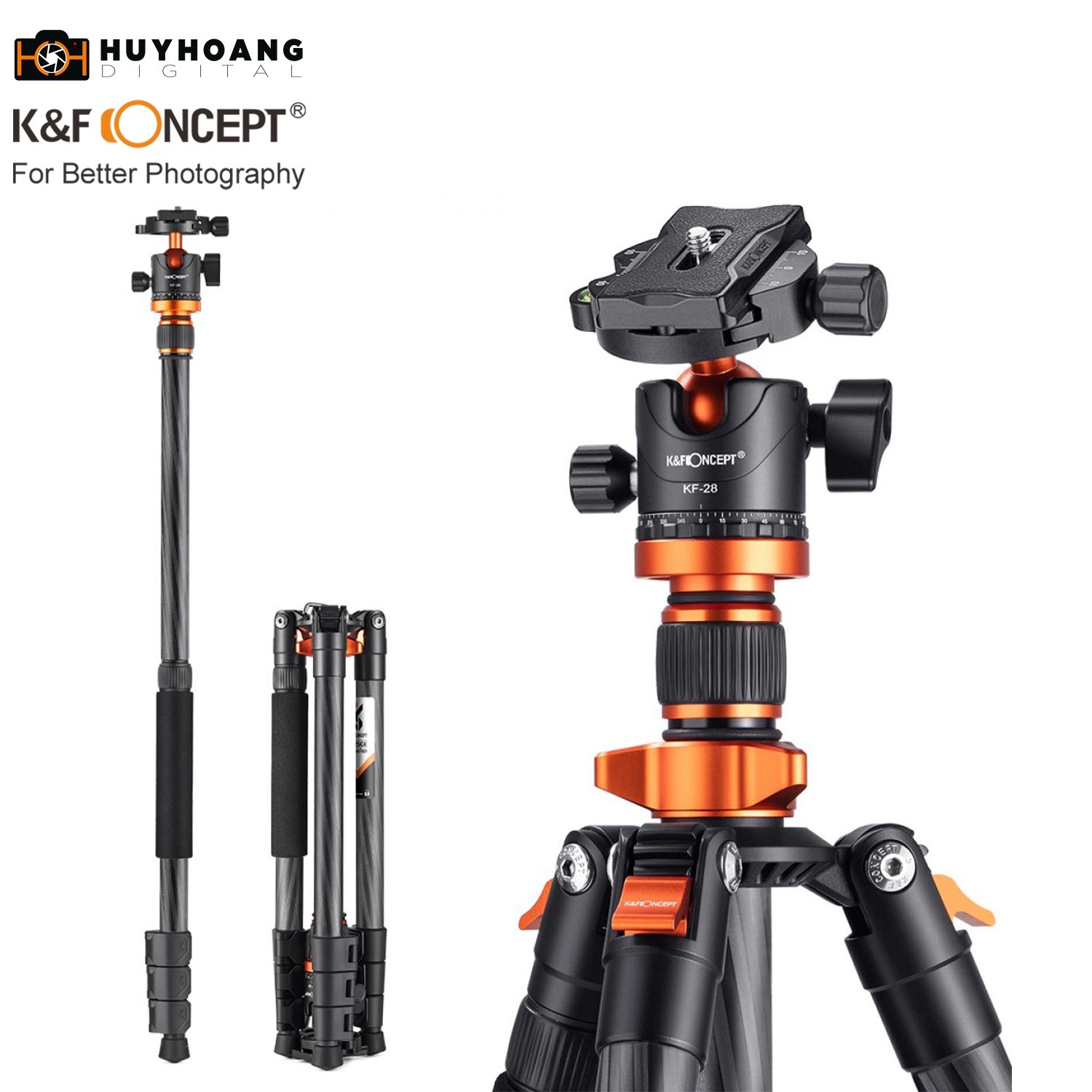 Chân máy ảnh du lịch K&F Concept Carbon Fiber D254C1+BH-28L