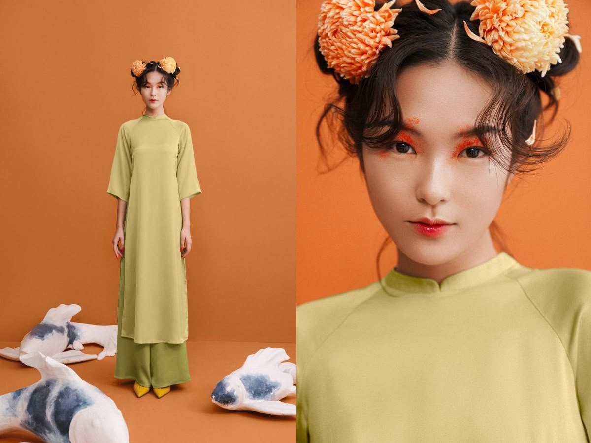 Phông chụp ảnh tết màu cam tưởng không hợp mà lại hợp không tưởng khi kết hợp với tông nâu gỗ hay vàng