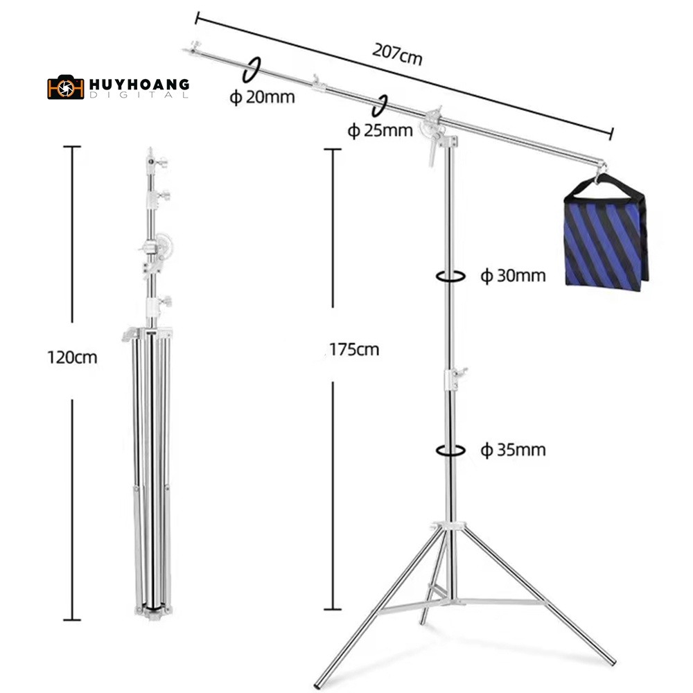 Chân đèn Boom 2in1 Inox Splendor 4m, tặng kèm túi tải trọng