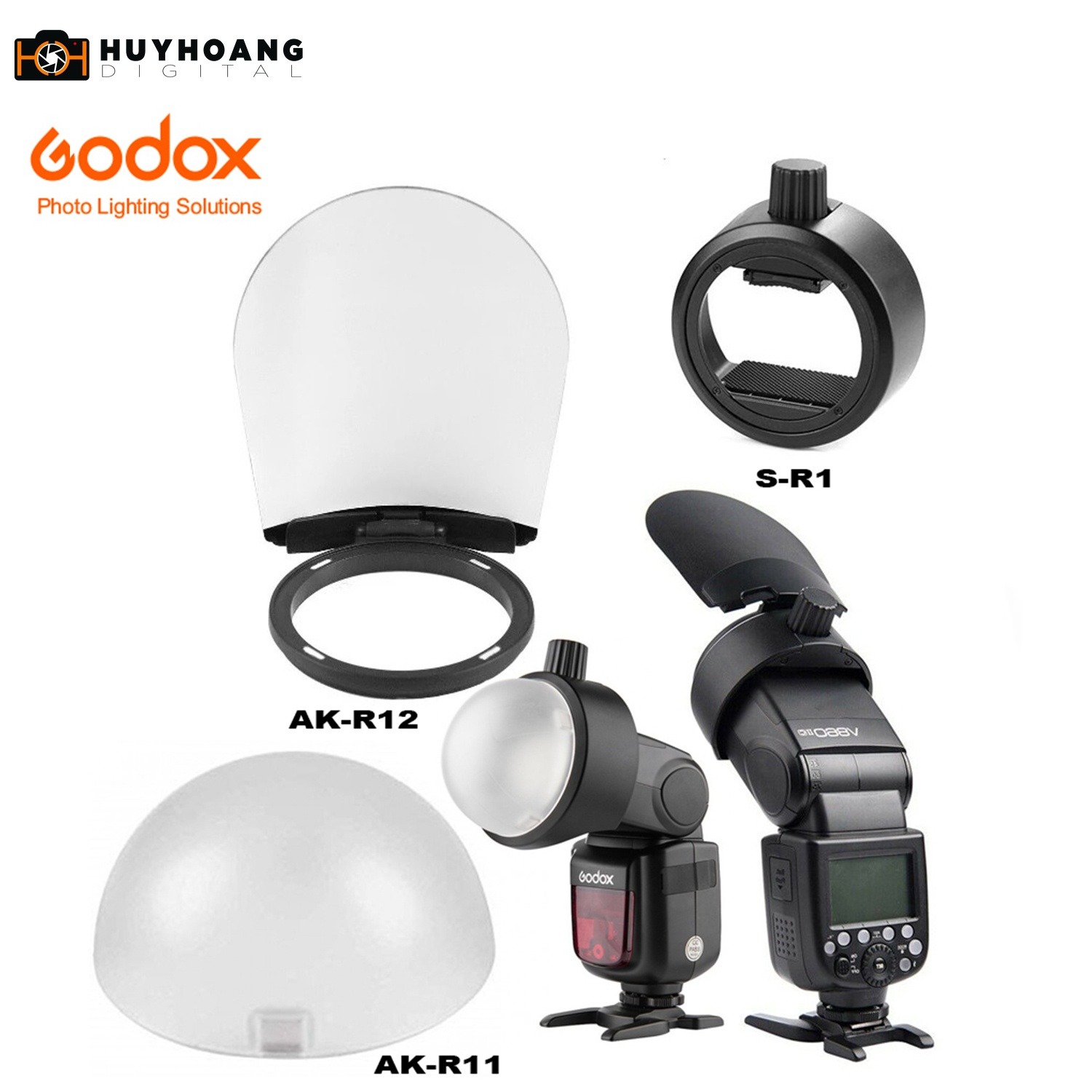 Tản sáng đèn Flash Godox AK-R11 AK-R12 và kẹp SR1