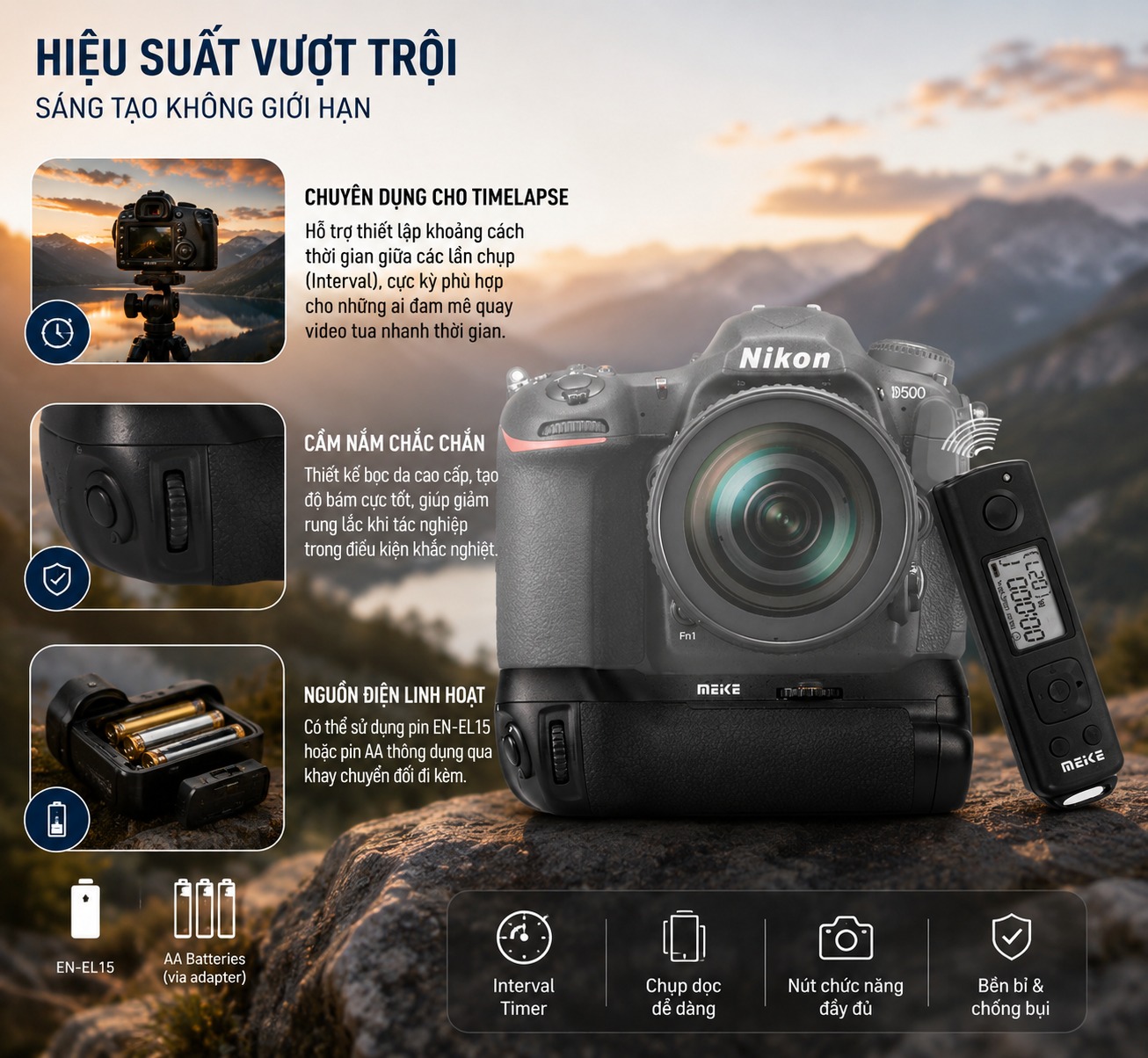 Grip Meike MK-D500 (Dành cho Nikon D500)