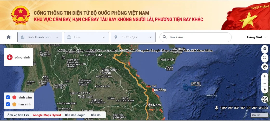 khu vực cấm bay flycam