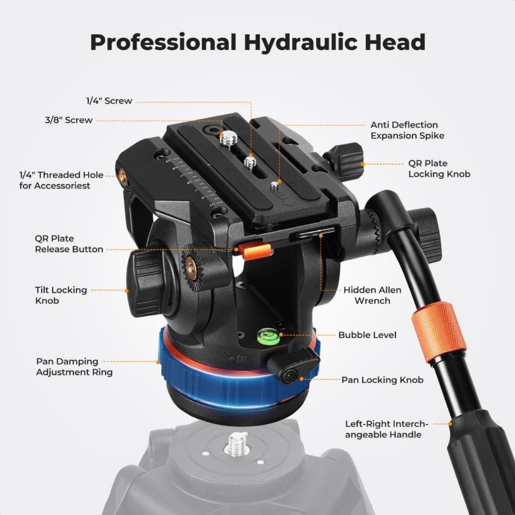 Đầu Fluid Video Head K&F CONCEPT BV50 Professional KF31.125