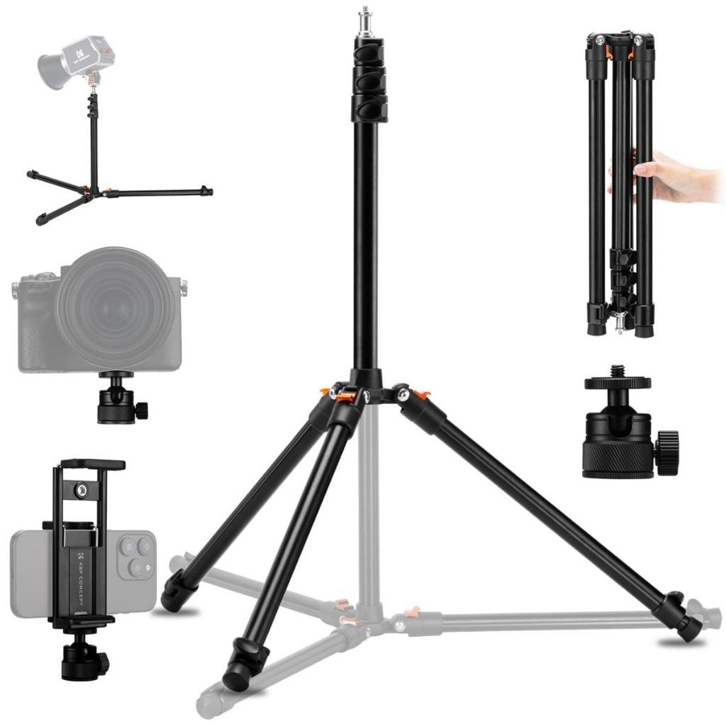 Chân đèn sở hữu cột trung tâm 4 đoạn và chân đế 2 đoạn, có thể kéo dài từ 61 cm