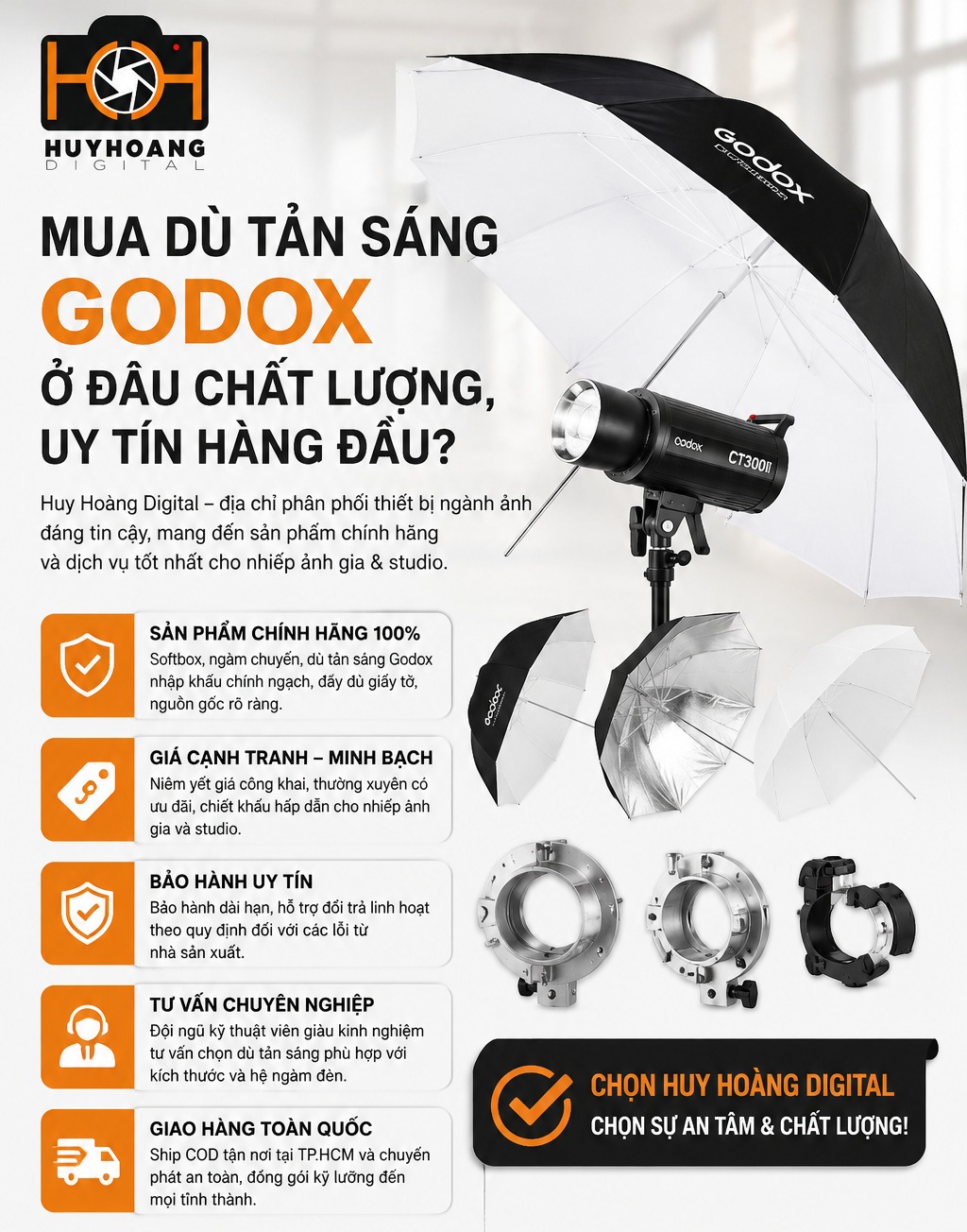 Mua dù tản sáng Godox ở đâu chất lượng, uy tín hàng đầu?