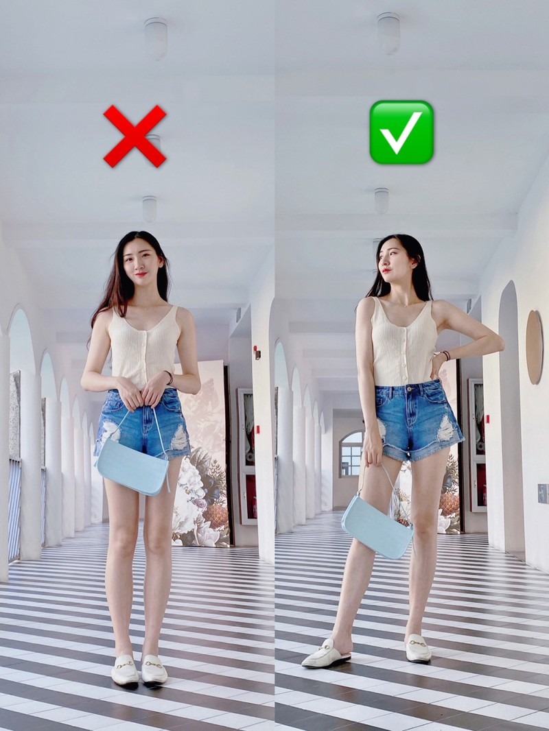 Tạo dáng đứng hai chân mở rộng bằng vai tạo sự năng động
