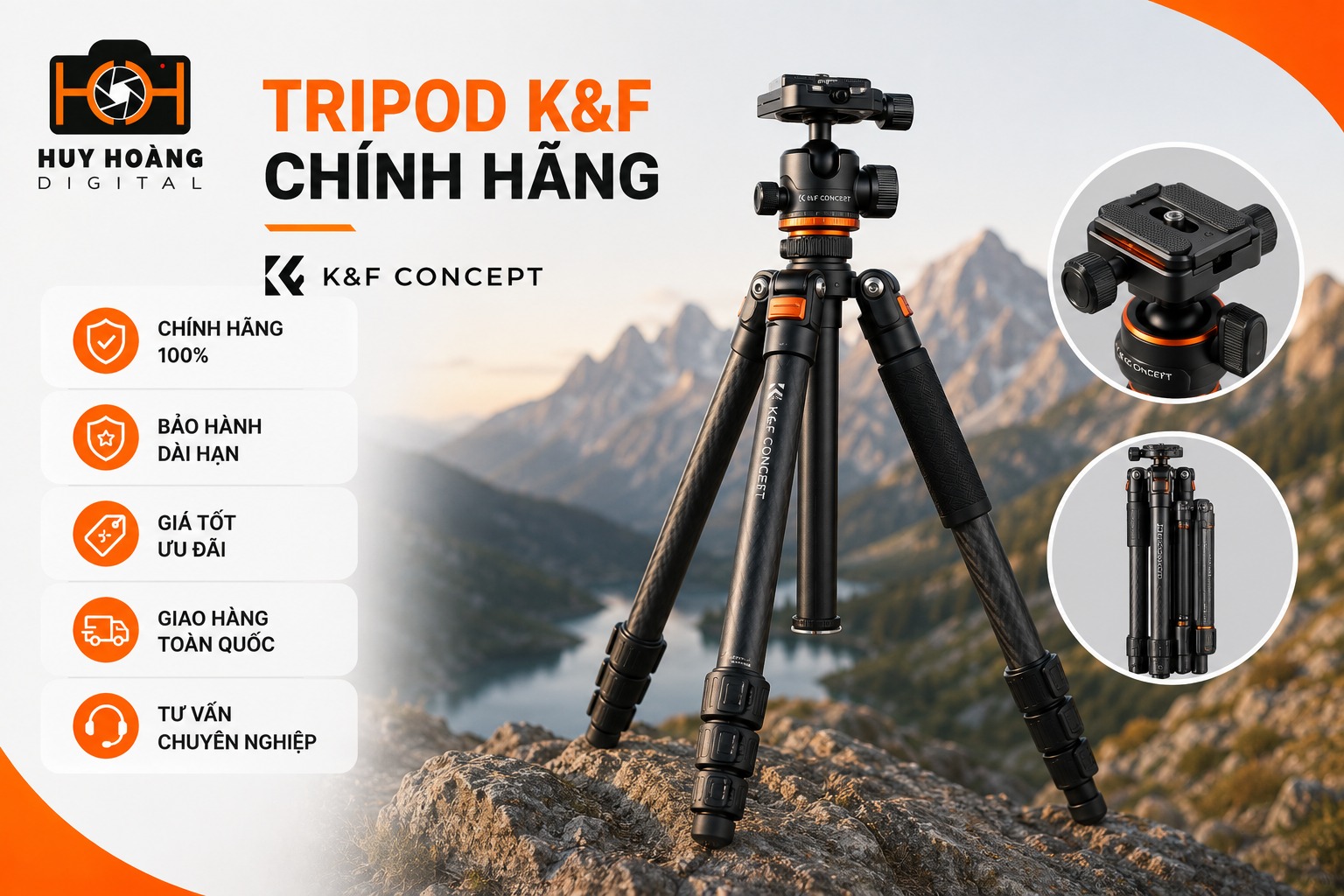 Mua chân máy ảnh Tripod K&F chính hãng tại Huy Hoàng Digital