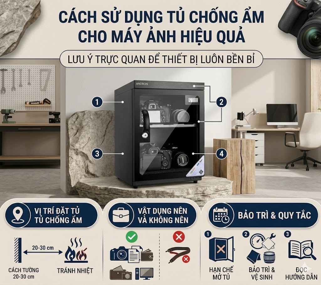 Cách sử dụng tủ chống ẩm cho máy ảnh hiệu quả