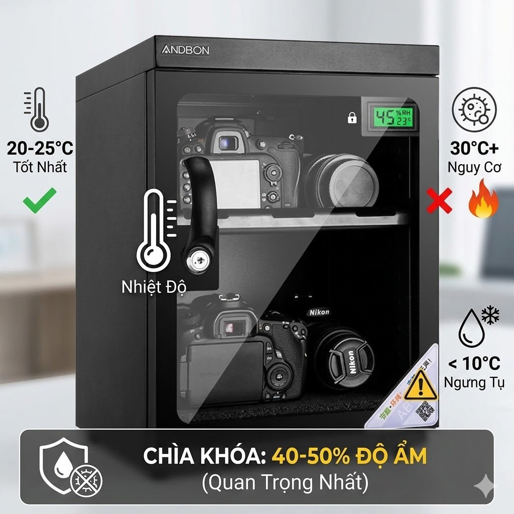 Nhiệt độ tủ chống ẩm máy ảnh là bao nhiêu?