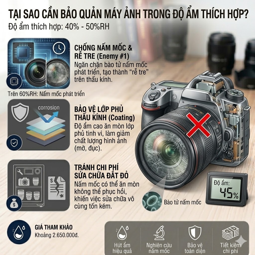 Tại sao cần bảo quản máy ảnh trong độ ẩm thích hợp?