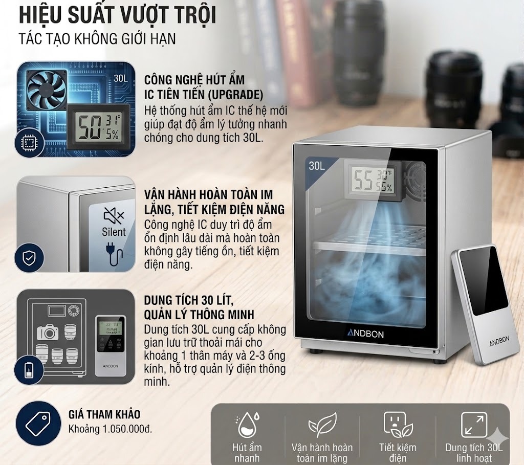 Tủ chống ẩm Andbon AB-30C (30 Lít)
