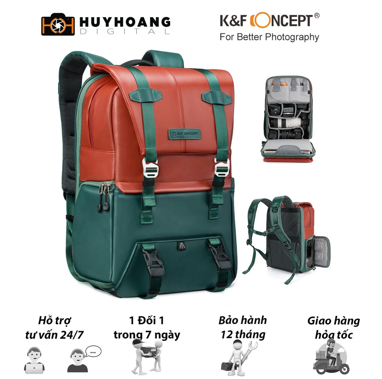 Balo K&F Concept đựng máy ảnh chống nước thao tác nhanh