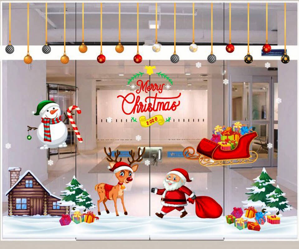 Cách trang trí noel văn phòng- decor ngoài cửa lớn