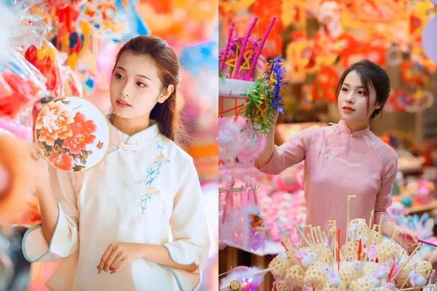 Áo dài truyền thống là trang phục không thể thiếu trong dịp lễ trung thu