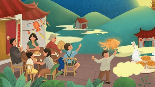 Mẫu background  gợi nhớ hình ảnh tuổi thơ quây quần bên gia đình