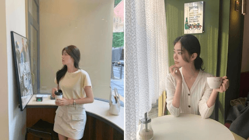 Tạo dáng chụp ảnh đi cà phê tự nhiên
