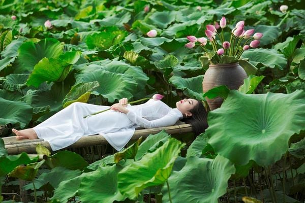 Tạo dáng chụp sen giúp bạn trông nhẹ nhàng