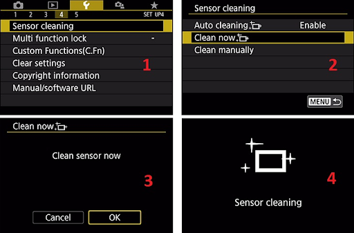 Vệ sinh cảm biến bằng tính năng Sensor Cleaning