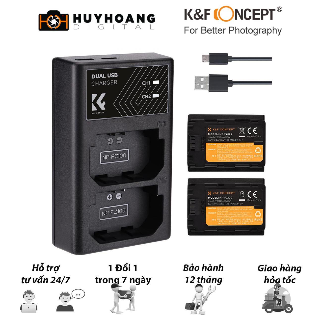 Pin KF CONCEPT NP-FZ100 dành cho máy ảnh Sony A73 A7S3 A7R3 A7IV A7C A7CII A7R4 FX30 FX3,.....