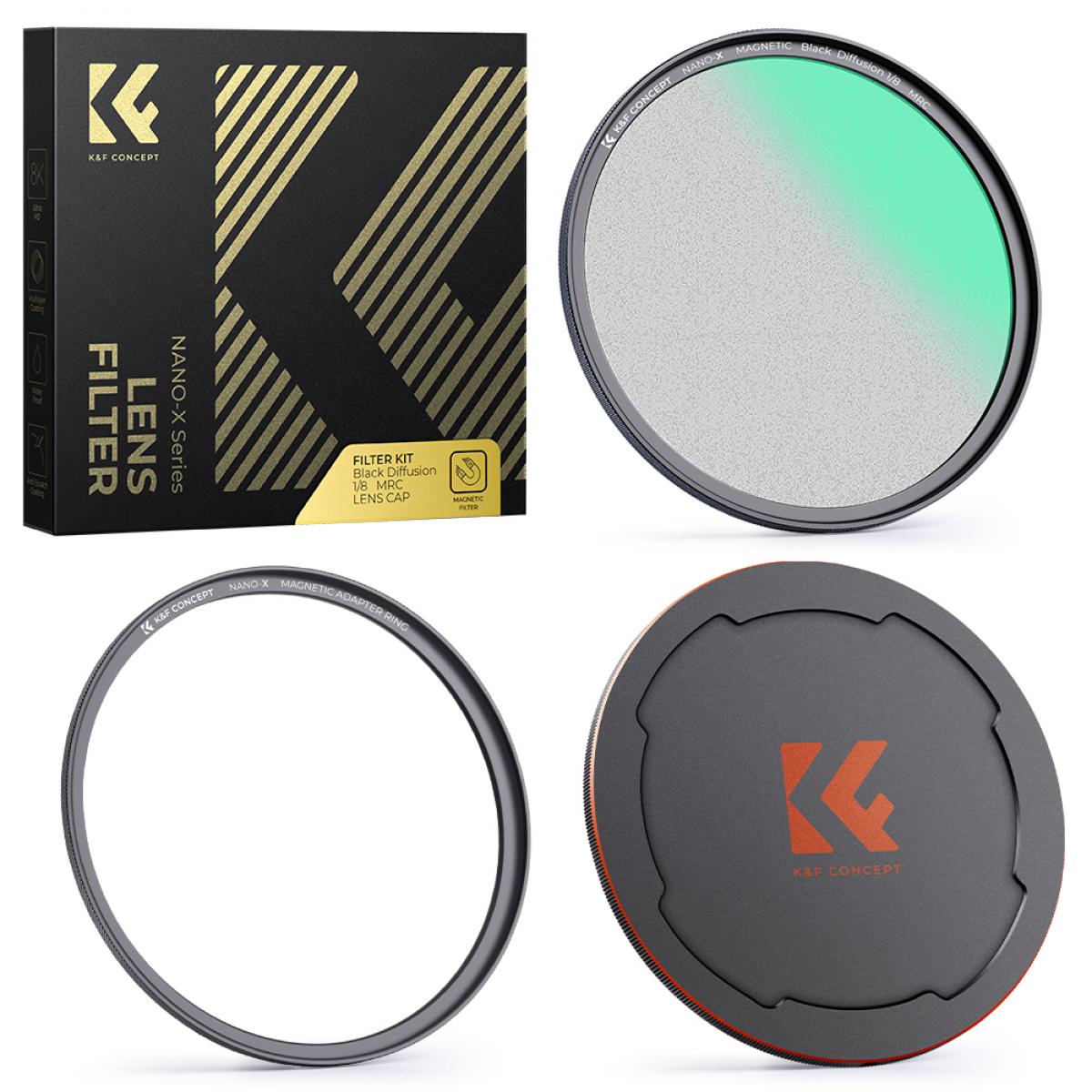 Kính lọc K&F CONCEPT Diffusion Mist 1/8 Series Nano X Magnetic -quay 8k, kháng nước, chống xước, chống bụi 82mm SKU.1842