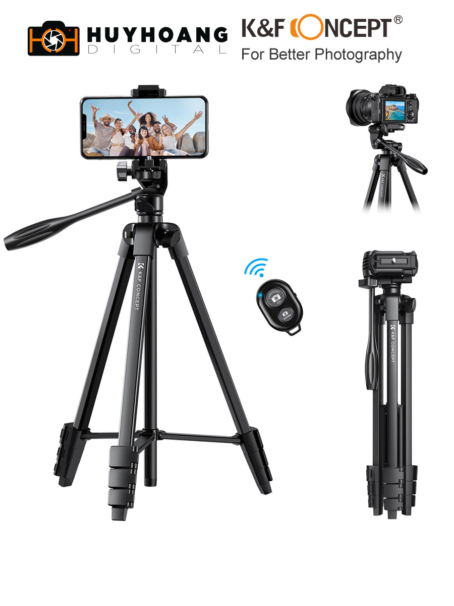 Chân máy ảnh K&F CONCEPT S174A1 - Tích hợp kẹp điện thoại có Coldshoe và tặng kèm remote điện thoại