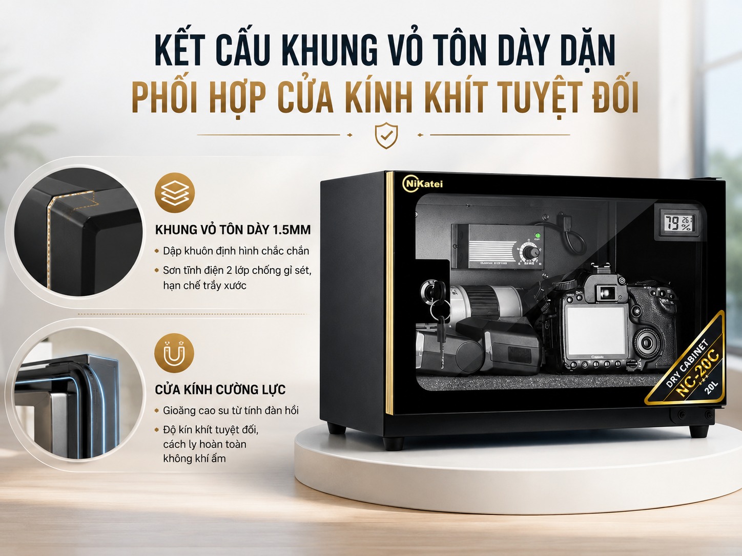 Kết cấu khung vỏ tôn dày dặn phối hợp cửa kính khít tuyệt đối