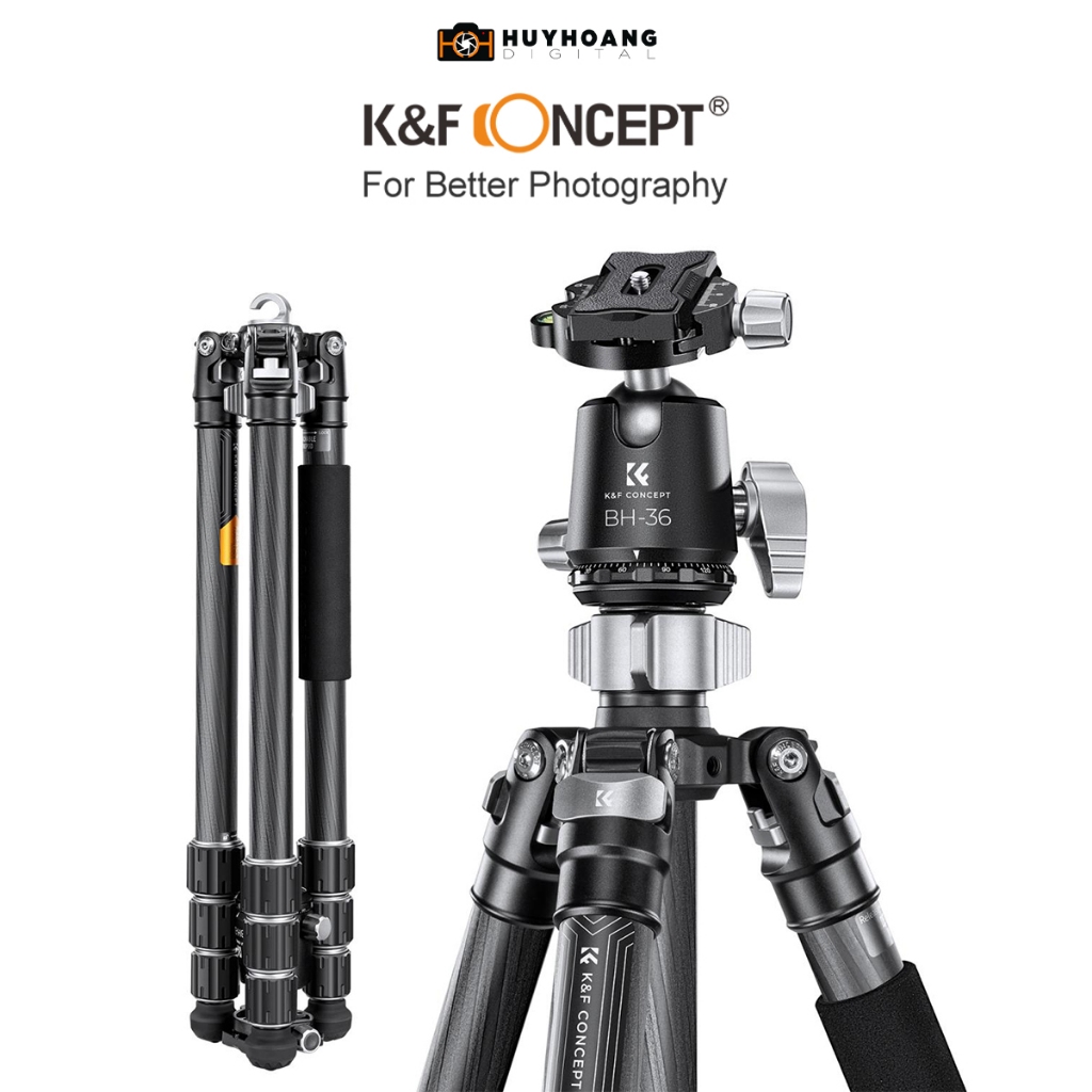 Chân máy ảnh K&F CONCEPT X284C4 Ballhead BH36 | Chất liệu Fiber Carbon nhẹ và cứng cáp KF09.117