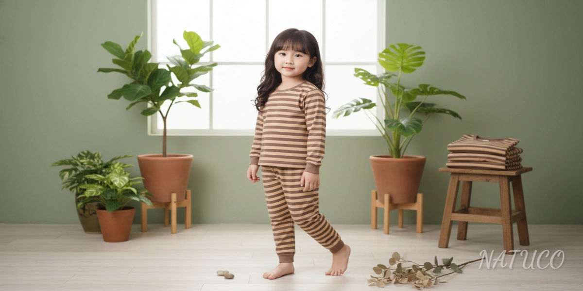Bộ quần áo trẻ em dài tay vải thun viscose dệt sọc NATUCO