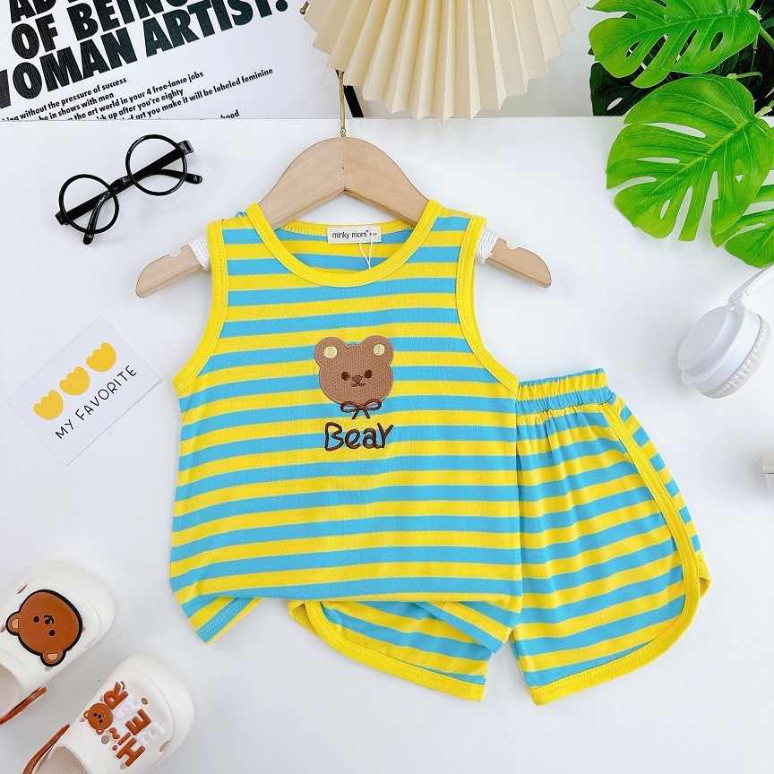 Bộ quần áo ba lỗ trẻ em hiệu Minky mom vải thun lạnh dệt sọc mềm mát cho bé trai, bé gái 0-8 tuồi BL-TR09