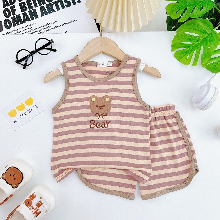 Bộ quần áo ba lỗ trẻ em hiệu Minky mom vải thun lạnh dệt sọc mềm mát cho bé trai, bé gái 0-8 tuồi BL-TR09