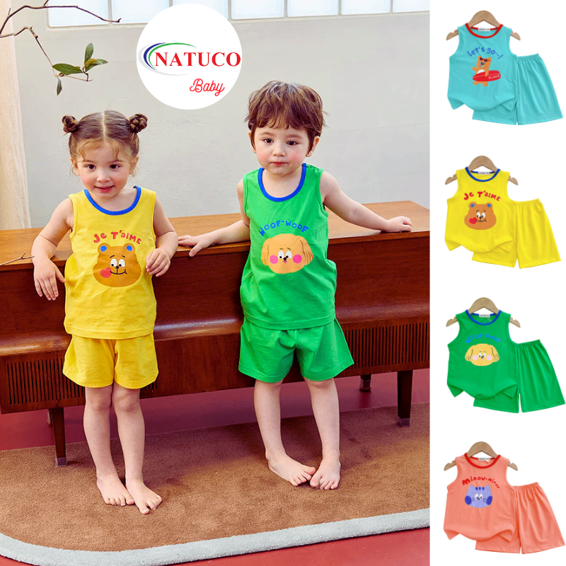 Bộ Ba Lỗ Cotton Cao Cấp Natuco - Mềm Mịn, Thoáng Mát Cho Bé 1-6 Tuổi
