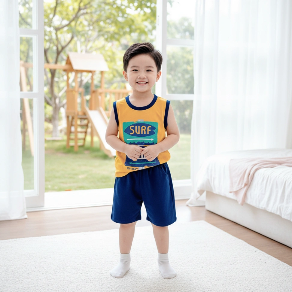 Bộ Ba Lỗ Cotton Cho Bé Trai 1-6 Tuổi NATUCO - Mềm Mại, Thấm Hút Mồ Hôi