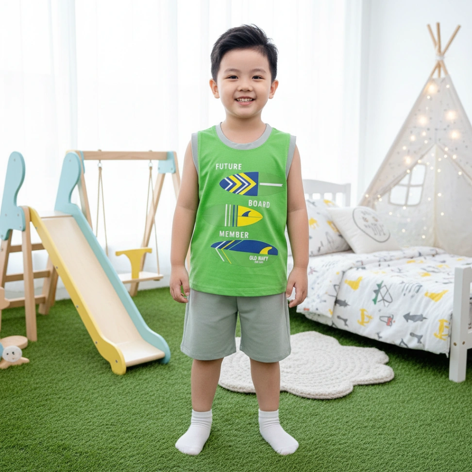 Bộ Ba Lỗ Cotton Cho Bé Trai 1-6 Tuổi NATUCO - Mềm Mại, Thấm Hút Mồ Hôi