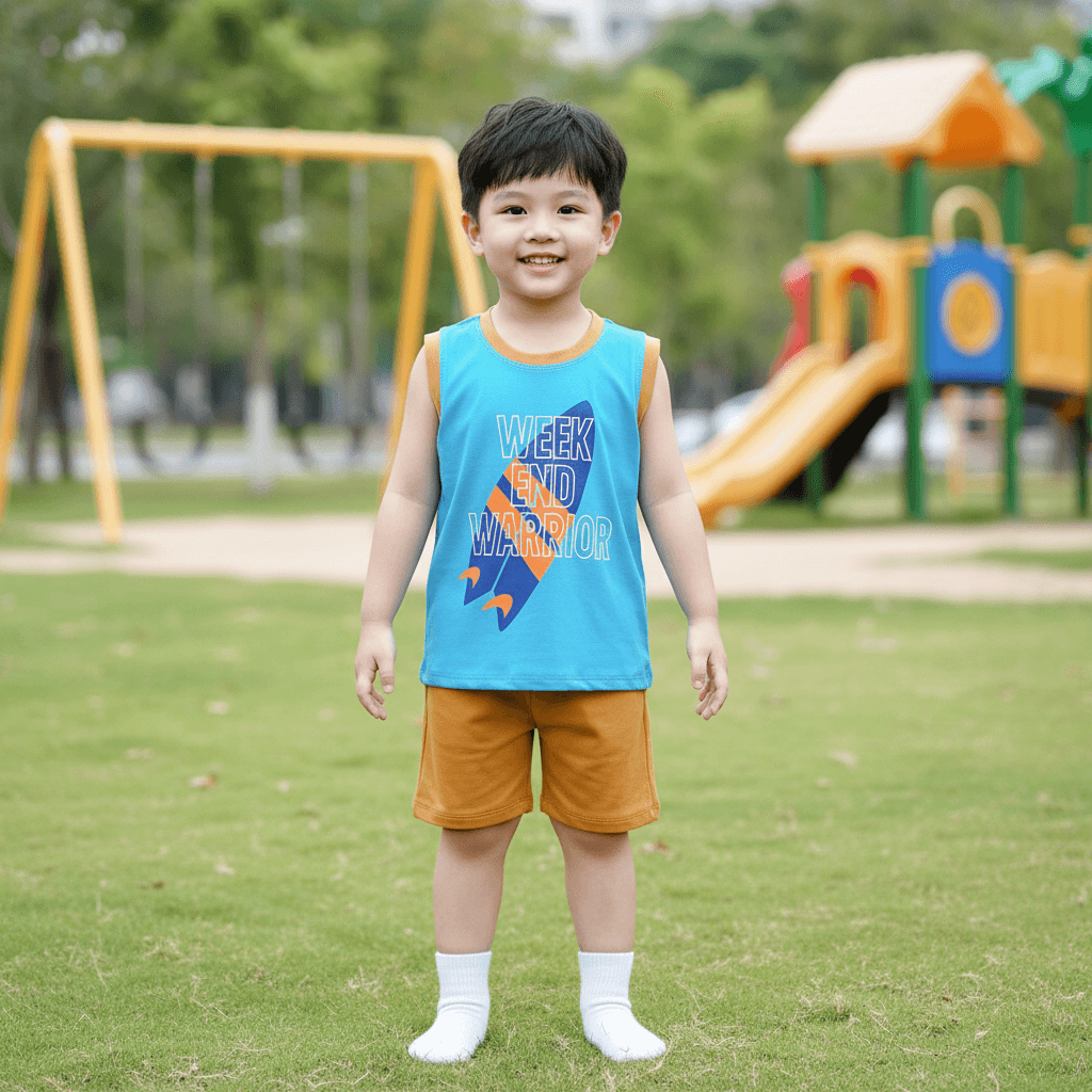 Bộ Ba Lỗ Cotton Cho Bé Trai 1-6 Tuổi NATUCO - Mềm Mại, Thấm Hút Mồ Hôi