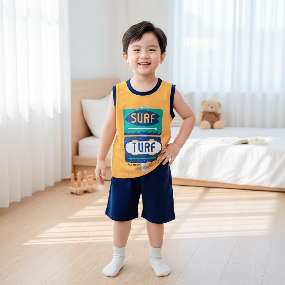 Bộ Ba Lỗ Cotton Cho Bé Trai 1-6 Tuổi NATUCO - Mềm Mại, Thấm Hút Mồ Hôi