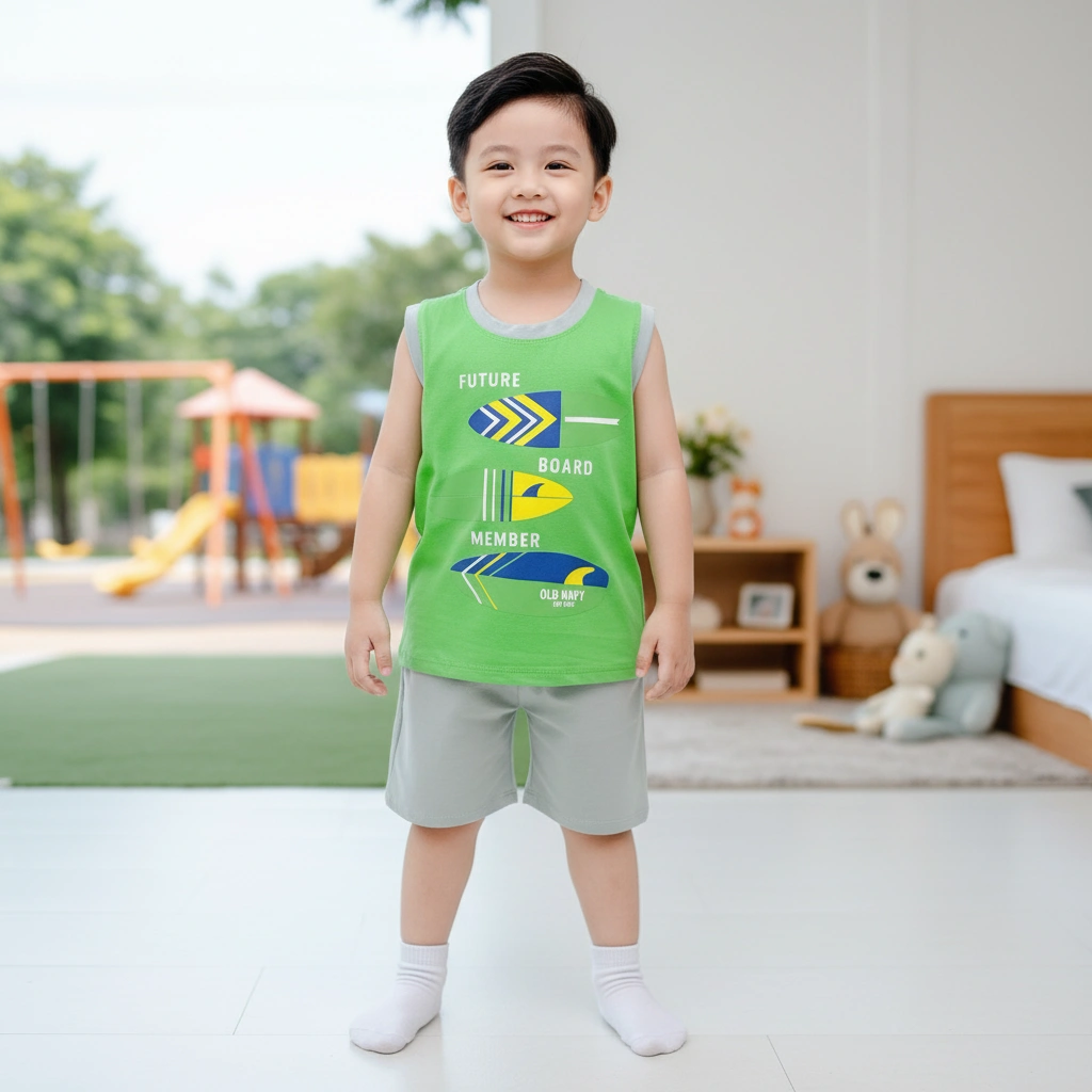 Bộ Ba Lỗ Cotton Cho Bé Trai 1-6 Tuổi NATUCO - Mềm Mại, Thấm Hút Mồ Hôi