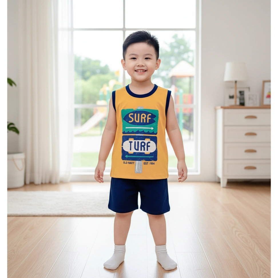 Bộ Ba Lỗ Cotton Cho Bé Trai 1-6 Tuổi NATUCO - Mềm Mại, Thấm Hút Mồ Hôi