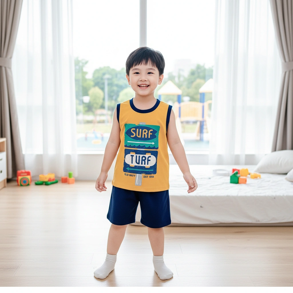 Bộ Ba Lỗ Cotton Cho Bé Trai 1-6 Tuổi NATUCO - Mềm Mại, Thấm Hút Mồ Hôi