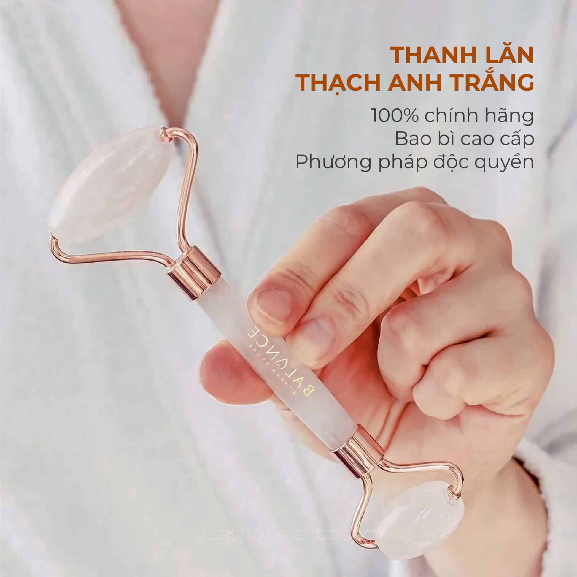 Thanh lăn Thạch anh Trắng/Clear Quartz Roller