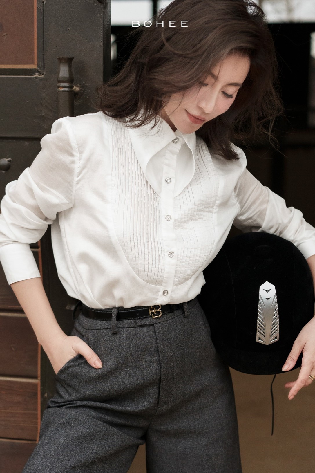 A511 - Sơ mi xếp li cổ đức