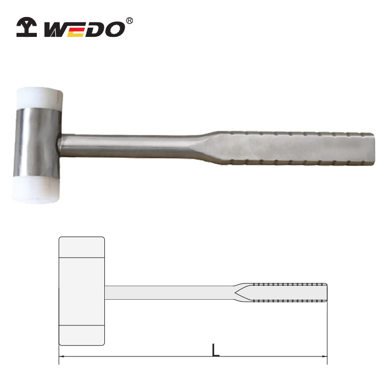 Búa Đầu Tròn Nylon Inox Cán Inox Có Rãnh