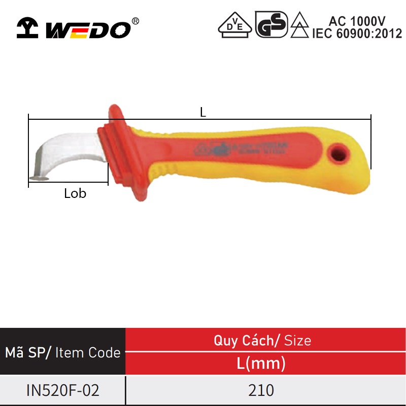 Dao Cắt-Khoét Cáp Lưỡi Móc Cách Điện