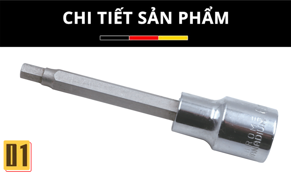 Đầu Khẩu Vặn Vít Lục Giác Dài 1/2”- Thép CR-V