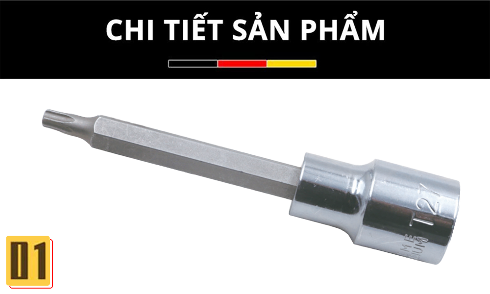 Đầu Khẩu Vặn Vít Lục Giác Sao Dài 1/2”- Thép CR-V