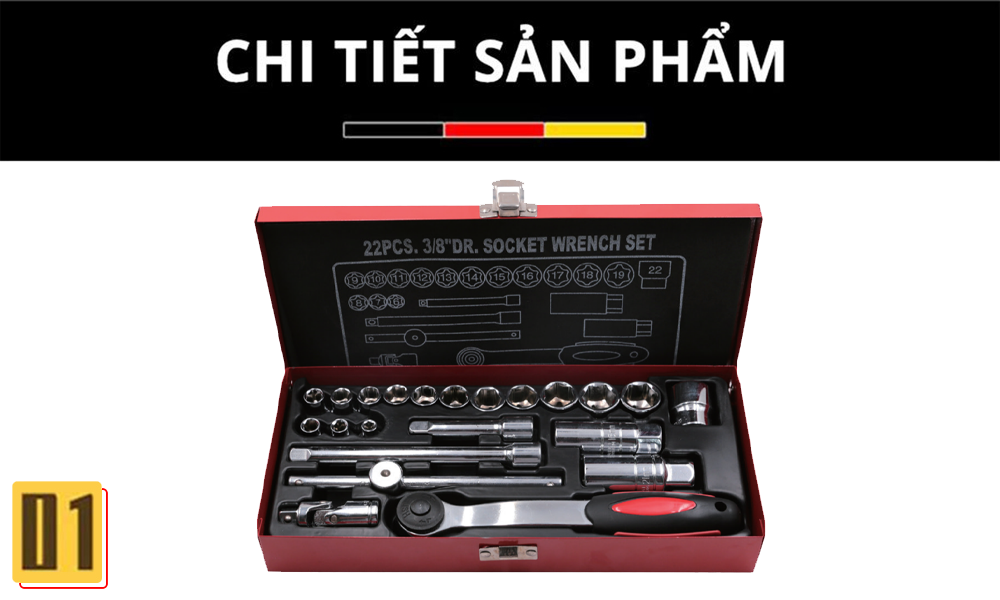 Bộ cờ lê đầu khẩu 3/8”- 22 Chi Tiết