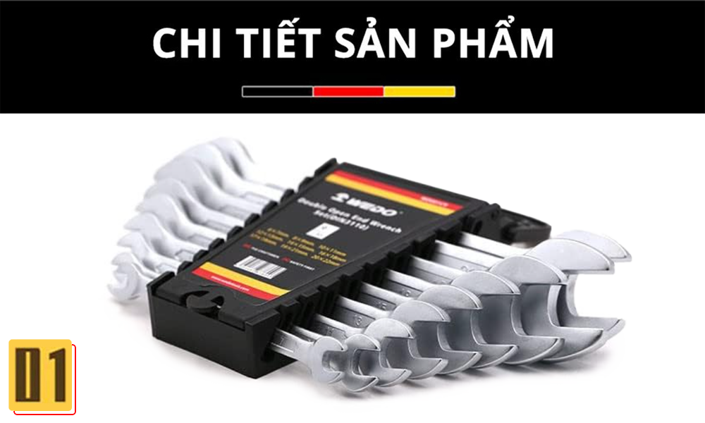 Bộ Cờ Lê Thép Hai Đầu Miệng (DIN3110) 9 Chi Tiết