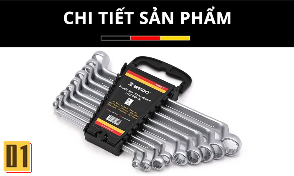 Bộ cờ lê thép hai đầu vòng lệch (DIN3110) 9 chi tiết