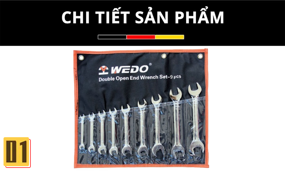 Bộ cờ lê hai đầu miệng cán trơn thép (9 Chi Tiết)