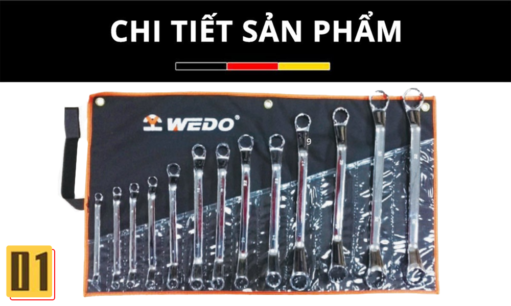 Bộ Cờ lê hai đầu vòng lệch cán trơn thép (13 chi tiết)