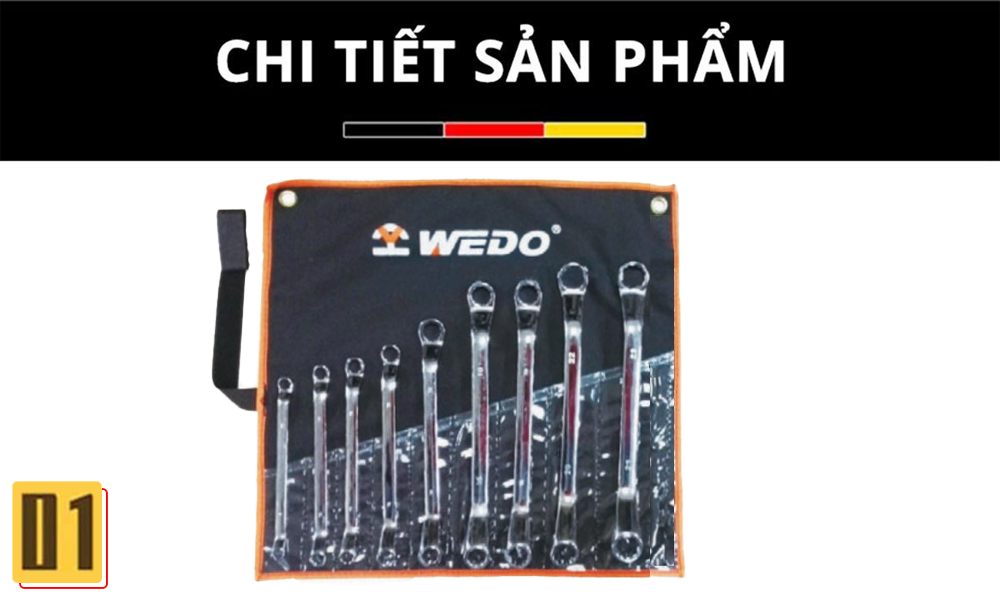 Bộ Cờ lê hai đầu vòng lệch cán trơn thép (9 Chi Tiết)